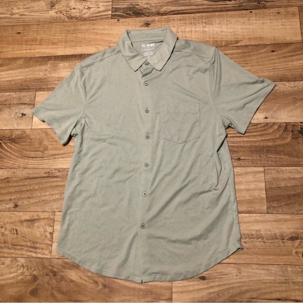 Men's Gray Short Sleeve button up Shirt algo performance